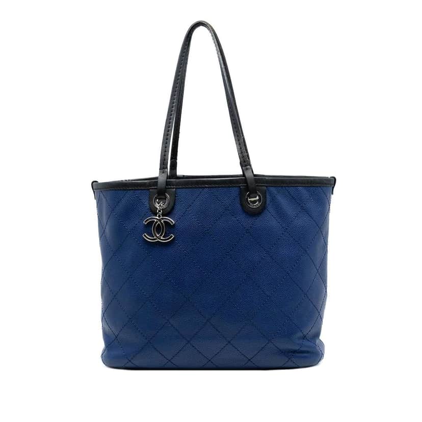 Chanel Quilted Caviar Shopping Fever Tote Blue Leather Very good condition - Front View