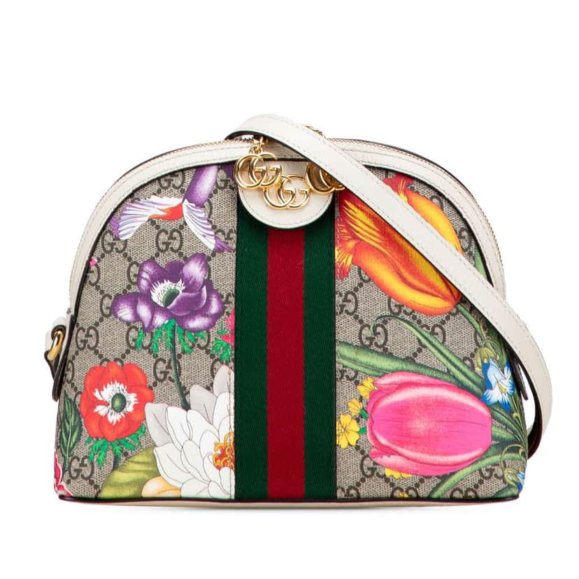 Gucci Small GG Supreme Flora Ophidia Dome Crossbody Brown Canvas Very good condition - Front View