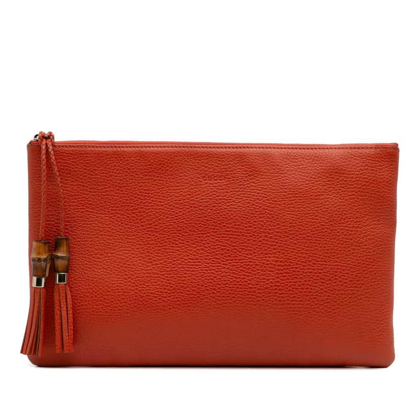 Gucci Calfskin Bamboo Tassel Clutch Orange Leather Good condition - Front View
