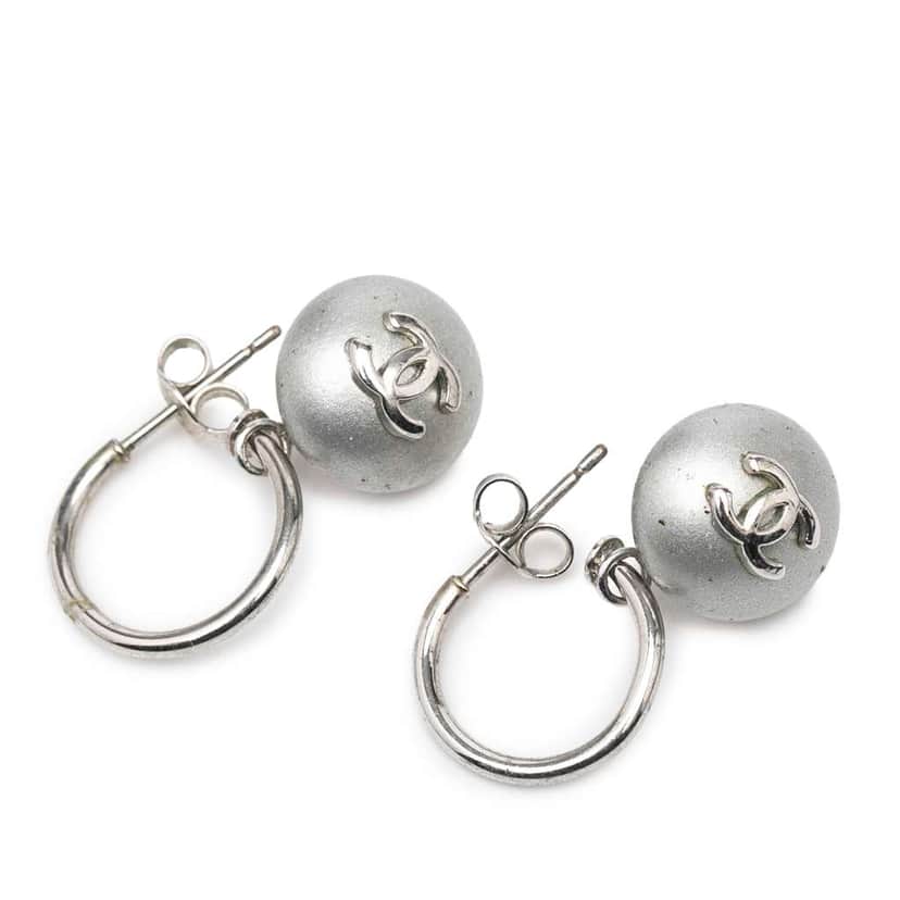 Chanel Silver Plated Hoop Drop Earrings Silver Metal Good condition - Front View