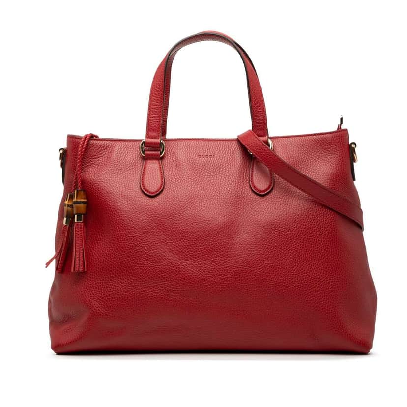 Gucci Leather Bamboo Tassel Satchel Red Leather Very good condition - Front View