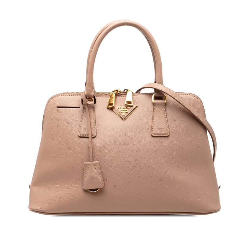 Prada Medium Saffiano Lux Promenade Satchel Brown Leather Very good condition - Front View