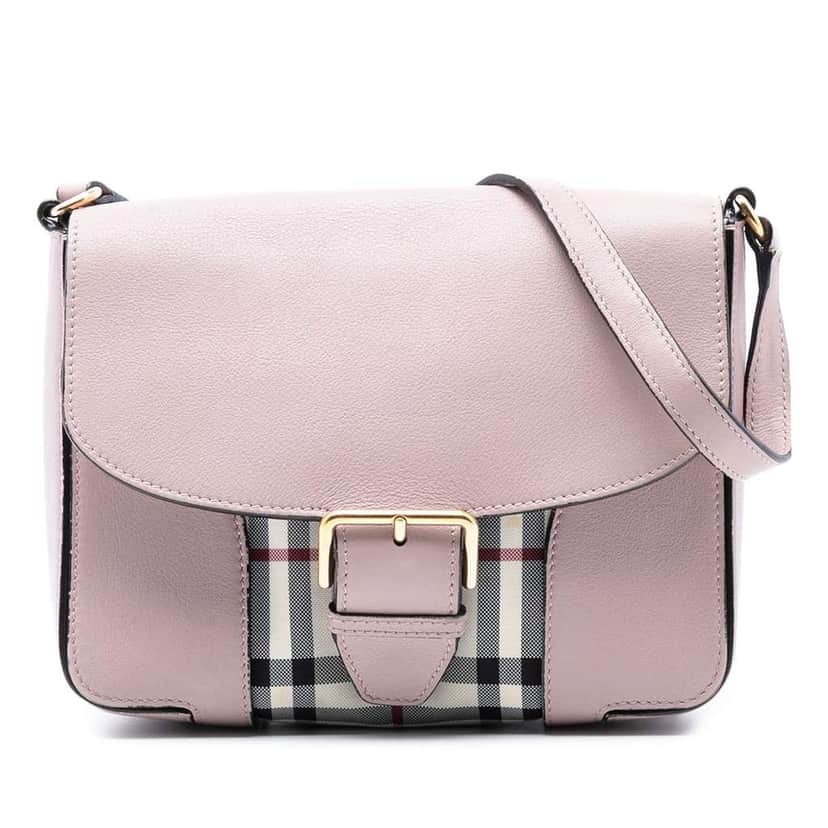 Burberry Small Haymarket Check Trimmed Leather Dickens Crossbody Pink Leather Very good condition - Front View