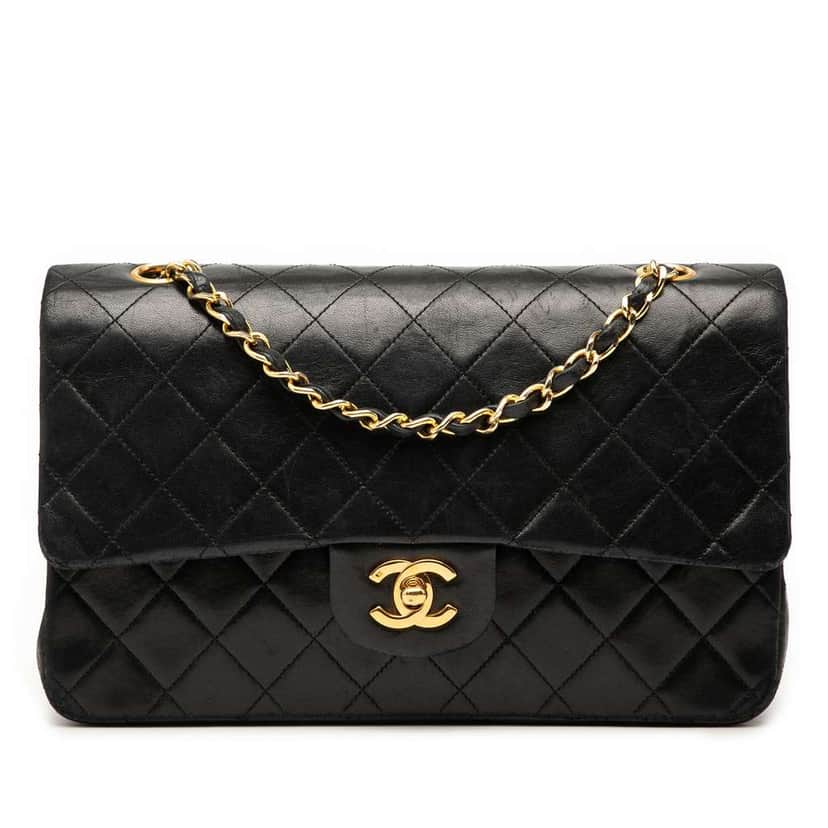 Chanel Medium Classic Lambskin Double Flap Black Leather Good condition - Front View