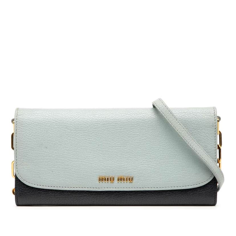 Miu Miu Bicolor Goatskin Madras Wallet on Chain Blue Leather Good condition - Front View