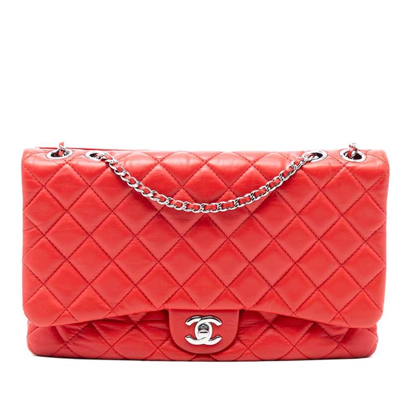 Chanel Jumbo Quilted Calfskin Tender Touch Flap Red Leather Good condition - Front View
