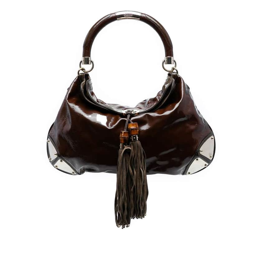 Gucci Large Patent Indy Hobo Brown Leather Good condition - Front View