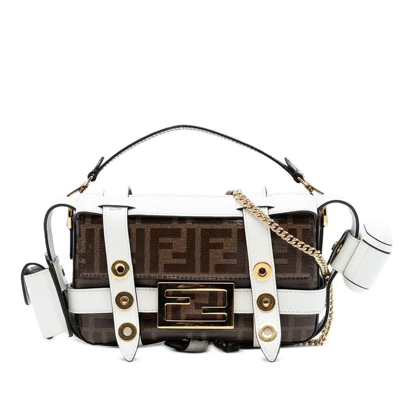 Fendi Mini Zucca Glazed Fabric Cage Baguette Satchel Brown Canvas Very good condition - Front View