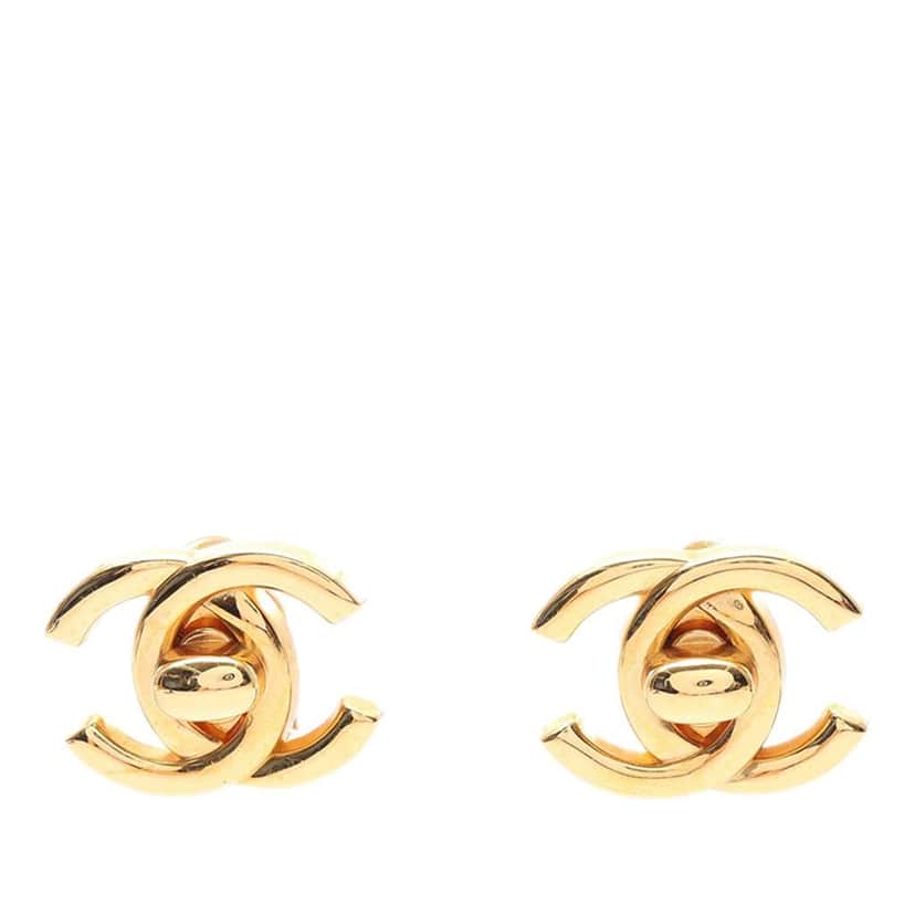 Chanel Gold Plated CC Turn Lock Clip on Earrings Gold Metal Good condition - Front View