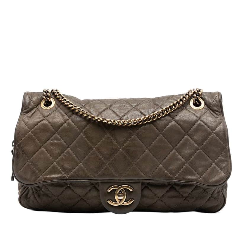 Chanel Large Quilted Iridescent Calfskin Shiva Flap Brown Leather Good condition - Front View