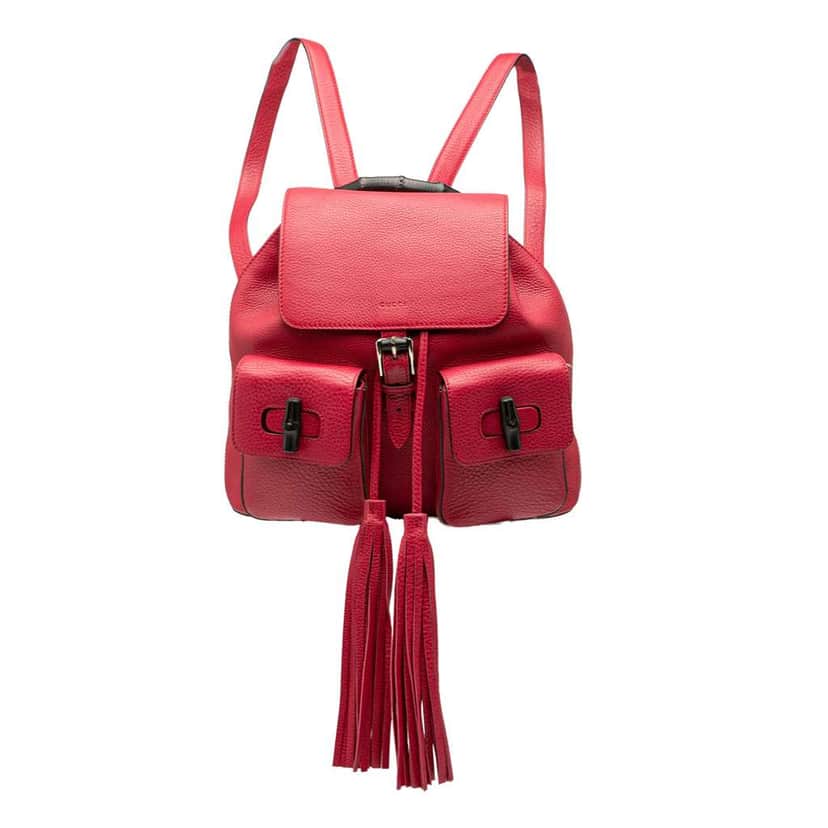 Gucci Leather Bamboo Tassel Backpack Pink Leather Good condition - Front View