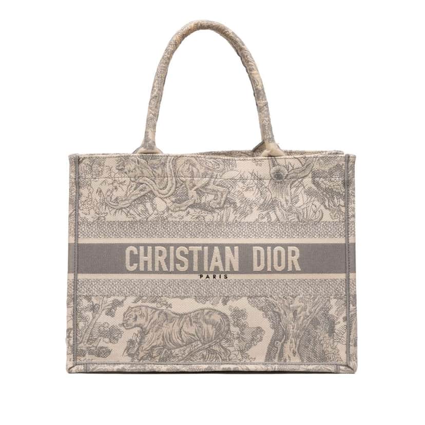 Dior Medium Toile de Jouy Reverse Embroidered Canvas Book Tote Grey Canvas Good condition - Front View