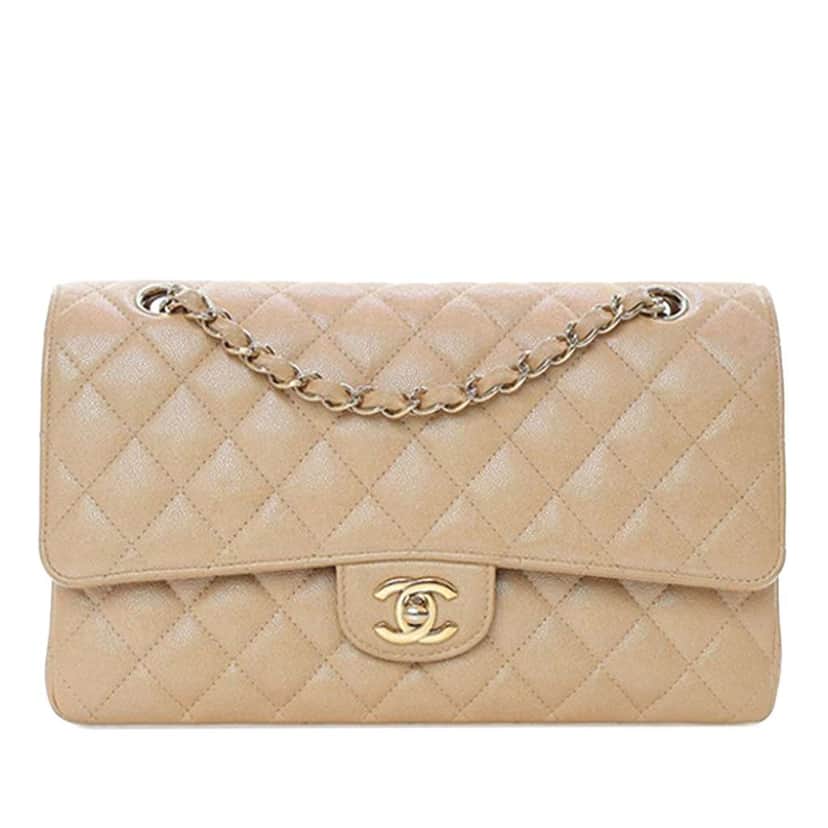 Chanel Medium Classic Iridescent Caviar Double Flap Brown Leather Good condition - Front View