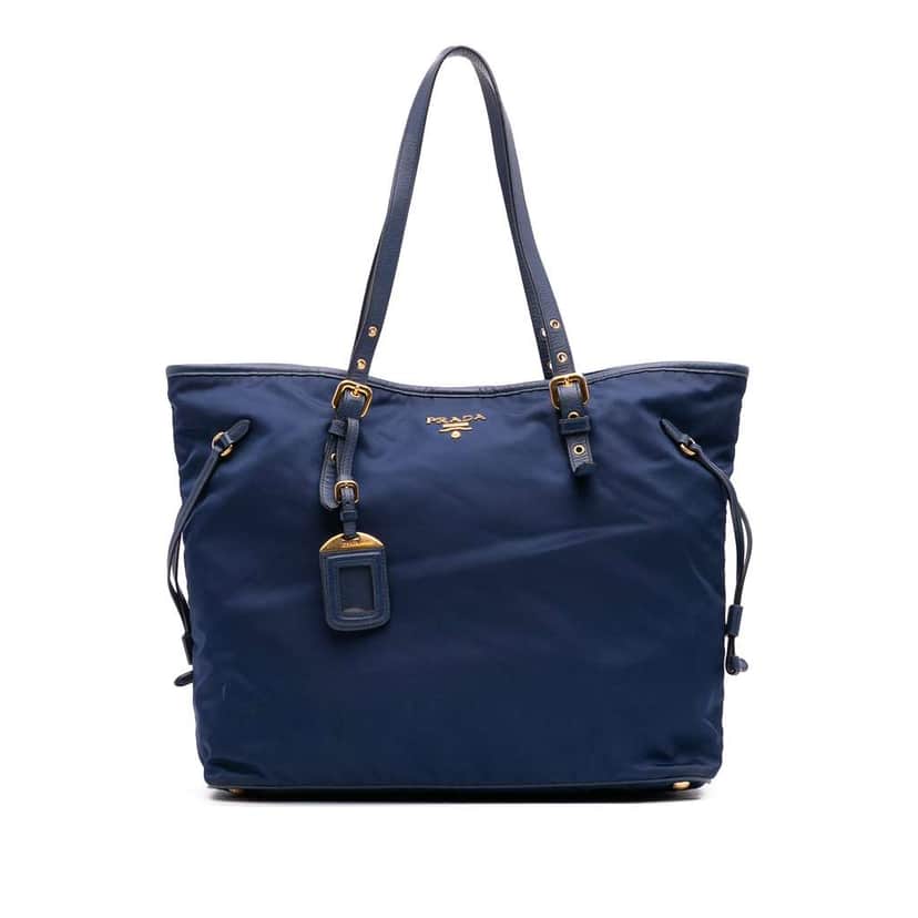 Prada Saffiano Trimmed Tessuto Tote Blue Good condition - Front View