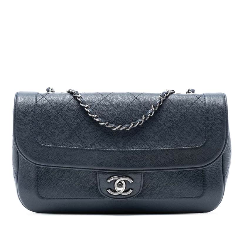 Chanel CC Diamond Stitch Caviar Flap Blue Leather Good condition - Front View