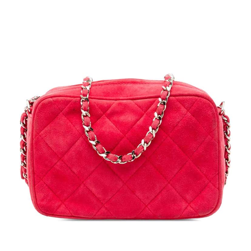 Chanel Quilted Suede Camera Bag Red Leather Very good condition - Front View
