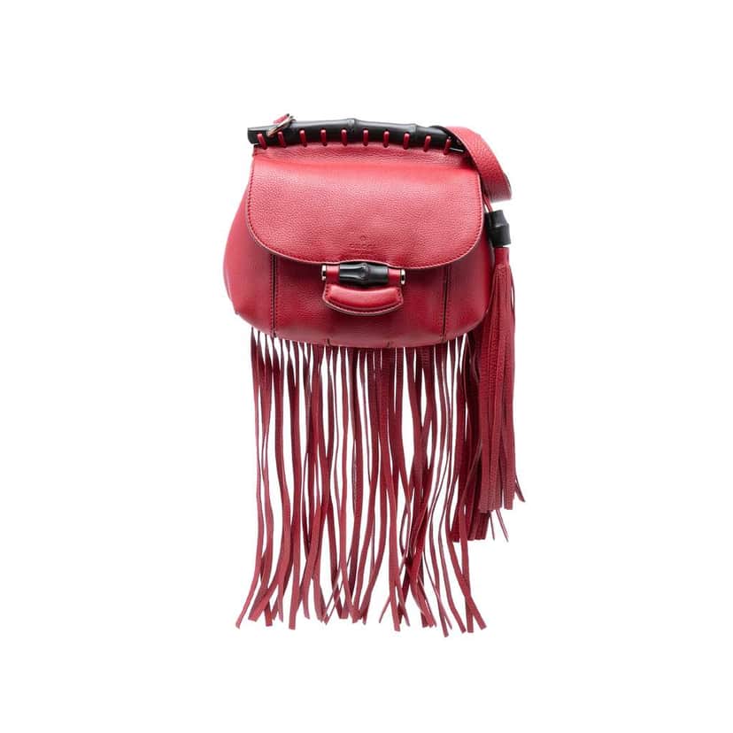 Gucci Small Leather Bamboo Nouveau Fringe Crossbody Red Leather Very good condition - Front View