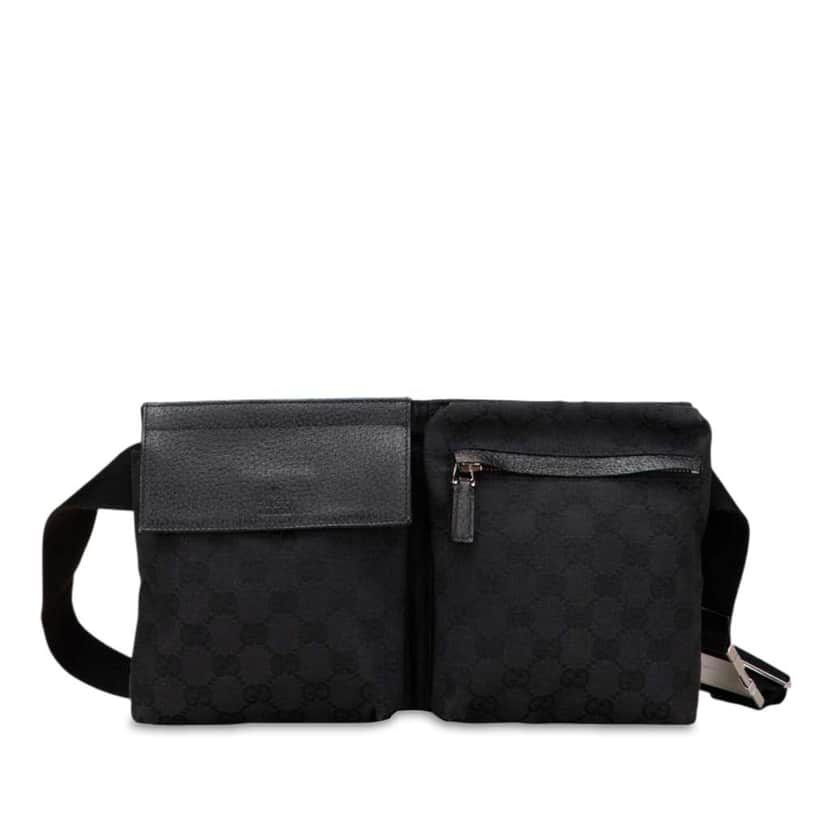 Gucci GG Canvas Double Pocket Belt Bag Black Canvas Good condition - Front View