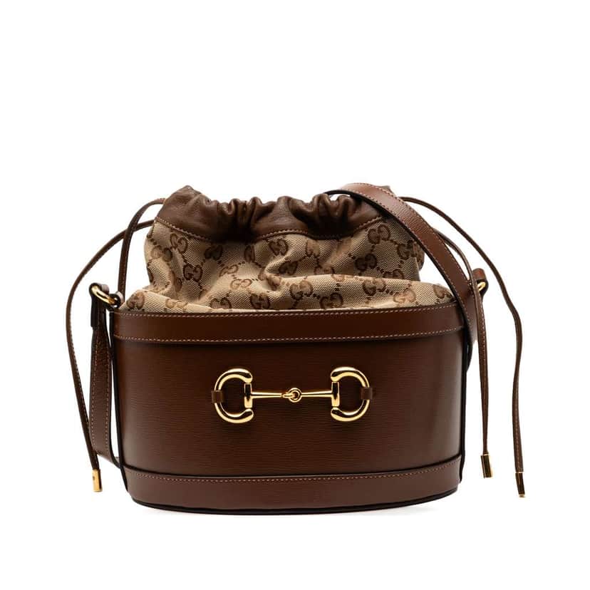 Gucci GG Canvas Horsebit 1955 Bucket Bag Brown Canvas Good condition - Front View