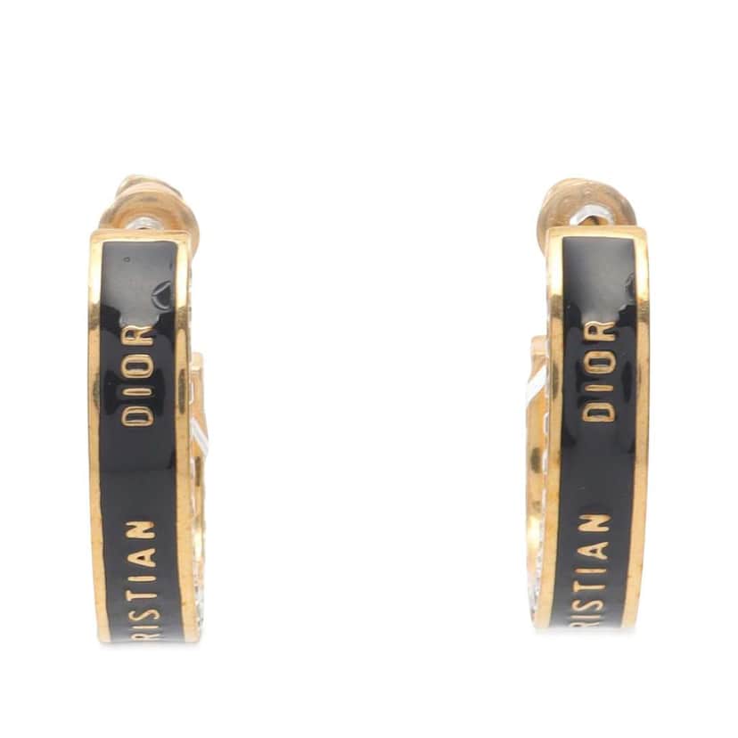 Dior Gold Plated Enamel Dior Night Code Hoop Push Back Earrings Gold Metal Good condition - Front View