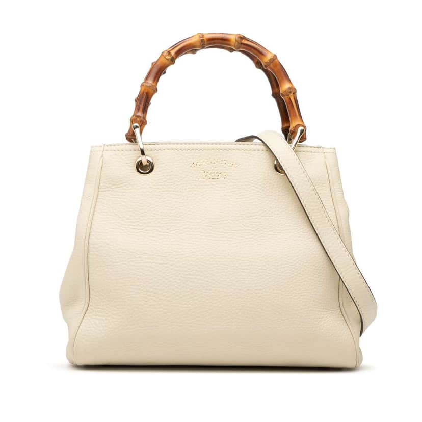 Gucci Small Calfskin Bamboo Shopper Satchel White Leather Good condition - Front View