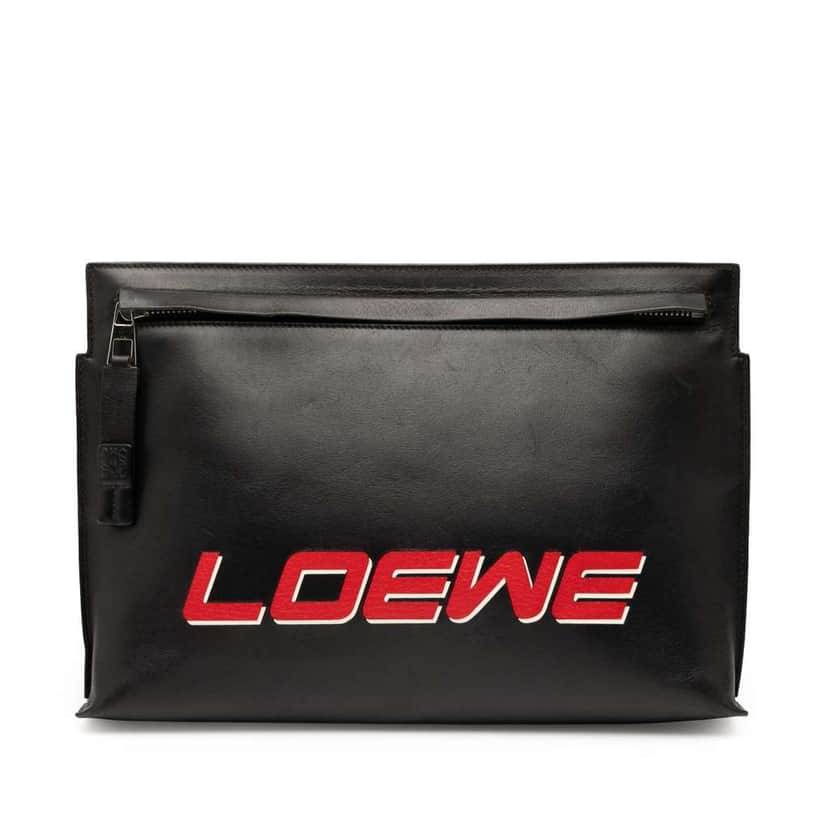 Loewe Leather Logo T Pouch Black Leather Good condition - Front View