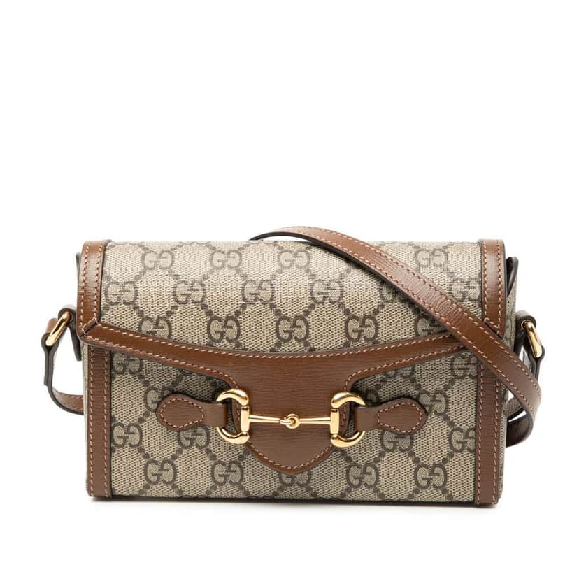 Gucci Mini GG Supreme Horsebit 1955 Crossbody Brown Canvas Good condition - Front View
