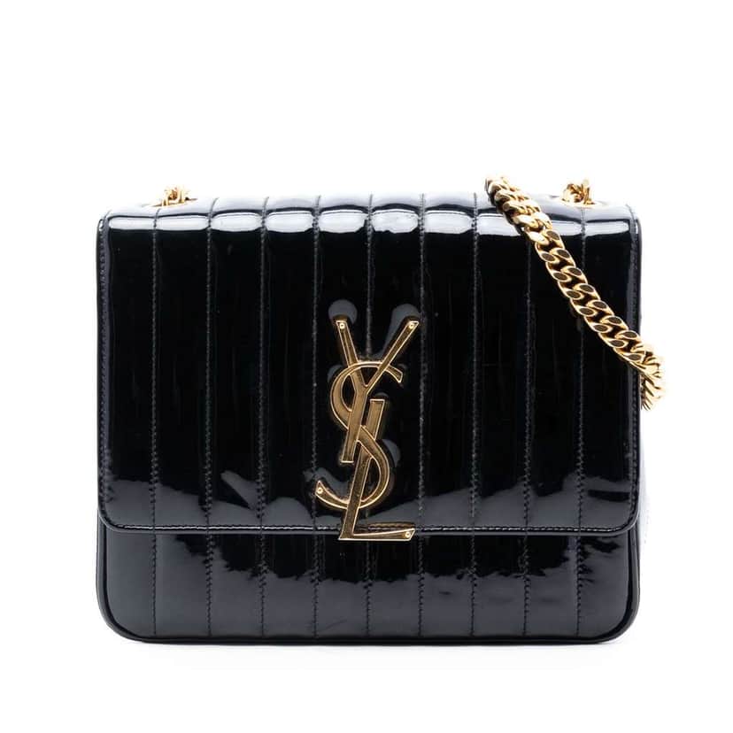Saint Laurent Large Patent Vicky Crossbody Black Leather Very good condition - Front View