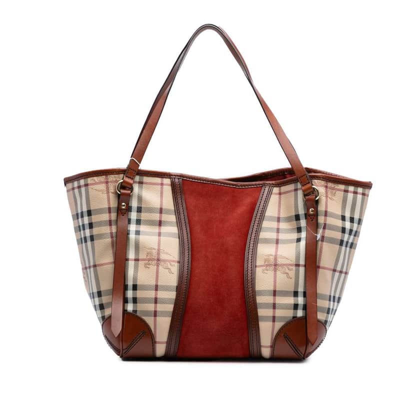Burberry Small Suede Trimmed Haymarket Check Coated Canvas Canterbury Tote Brown Canvas Good condition - Front View