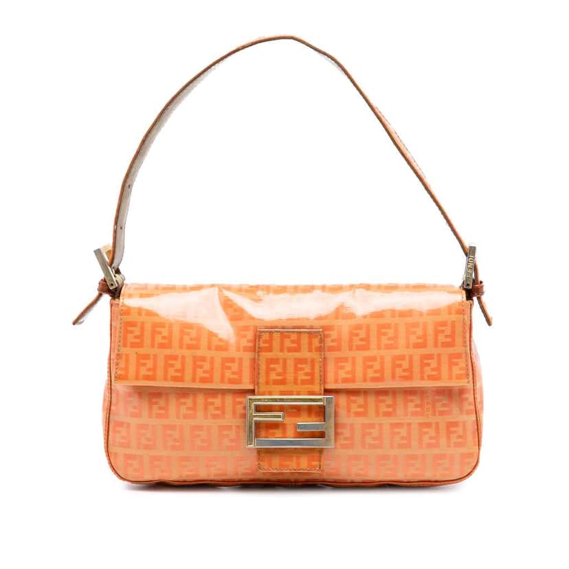 Fendi Zucchino Crystal Baguette Orange Canvas Good condition - Front View