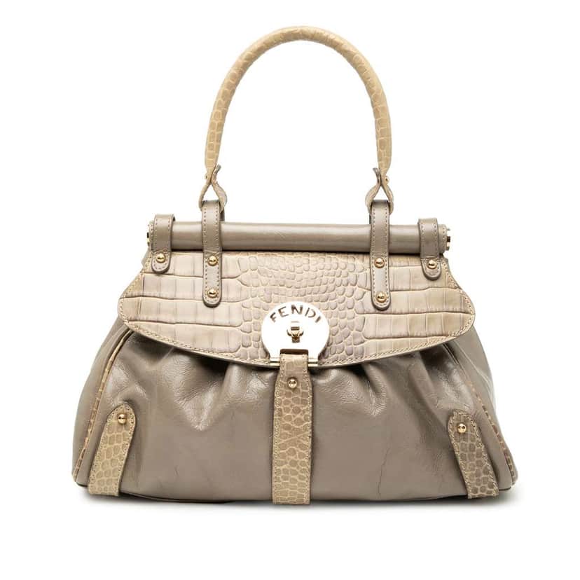 Fendi Small Croc Embossed Leather Magic Handbag Brown Leather Good condition - Front View