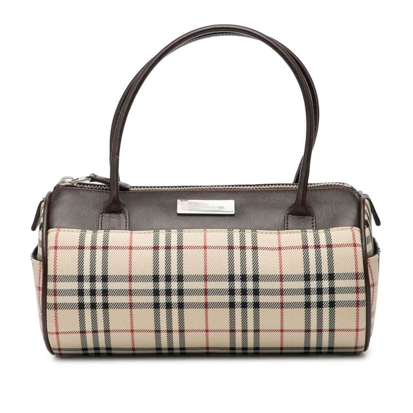 Burberry House Check Canvas Barrel Handbag Brown Canvas Good condition - Front View