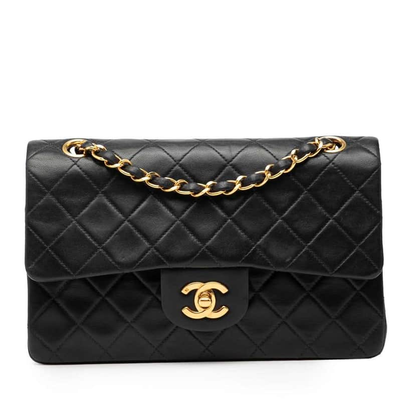 Chanel Small Classic Lambskin Double Flap Black Leather Good condition - Front View