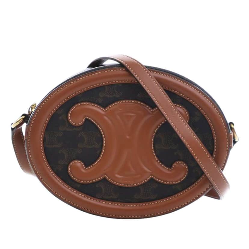 Celine Triomphe Coated Canvas Cuir Triomphe Oval Crossbody Brown Canvas Good condition - Front View