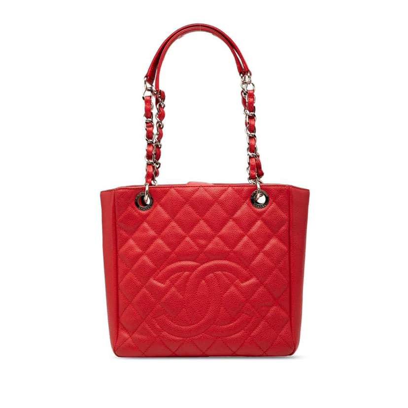 Chanel Caviar Petite Shopping Tote Red Leather Very good condition - Front View