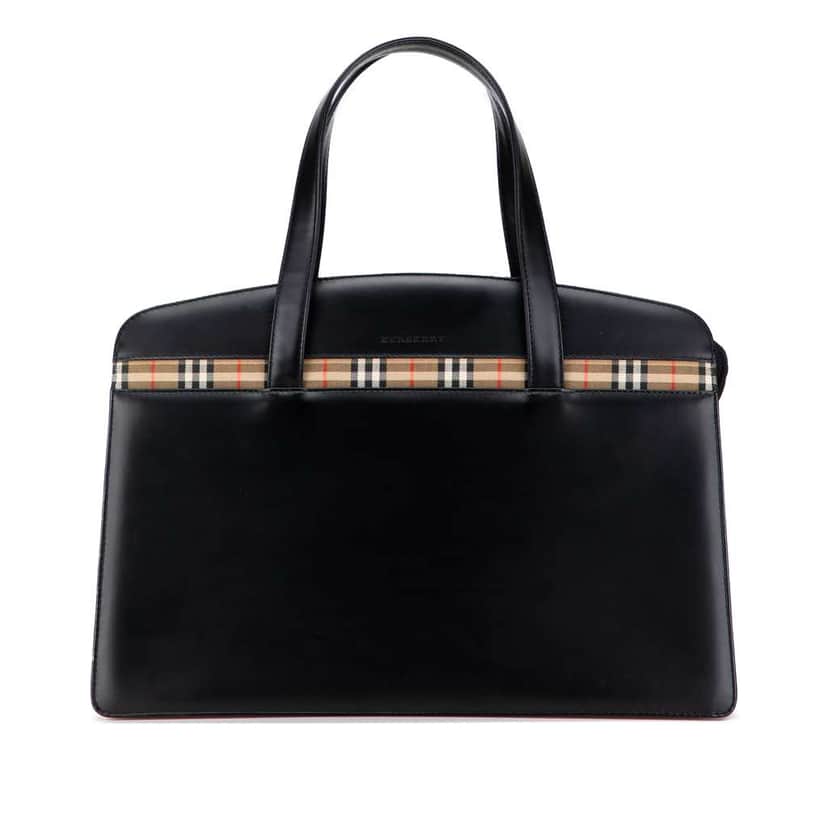 Burberry House Check Trimmed Leather Handbag Black Leather Good condition - Front View