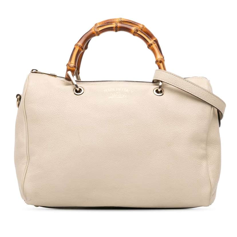Gucci Medium Calfskin Bamboo Shopper Boston Bag White Leather Good condition - Front View