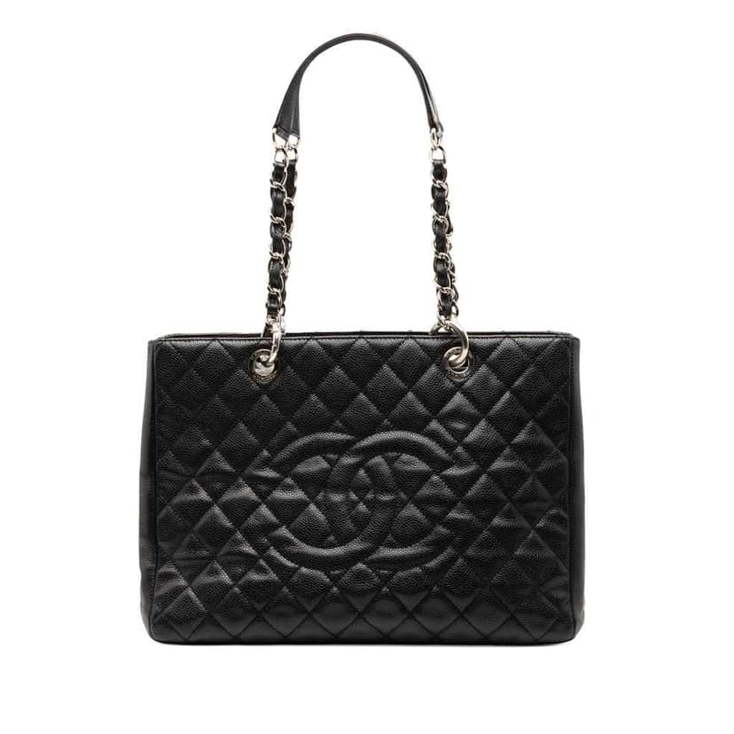 Chanel Caviar Grand Shopping Tote Black Leather Very good condition - Front View