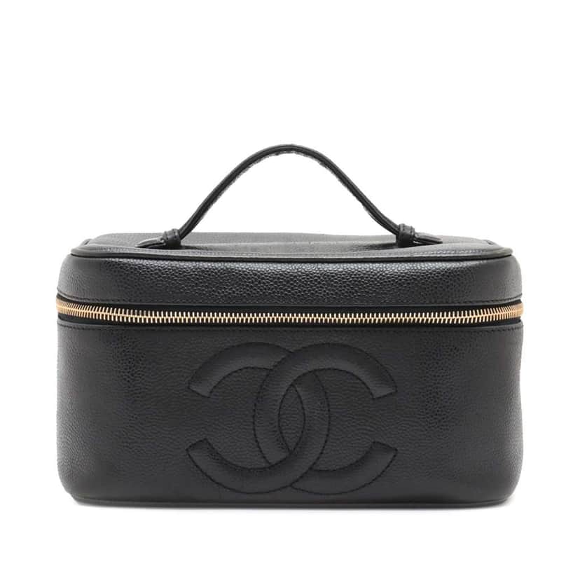 Chanel CC Caviar Vanity Case Black Leather Good condition - Front View