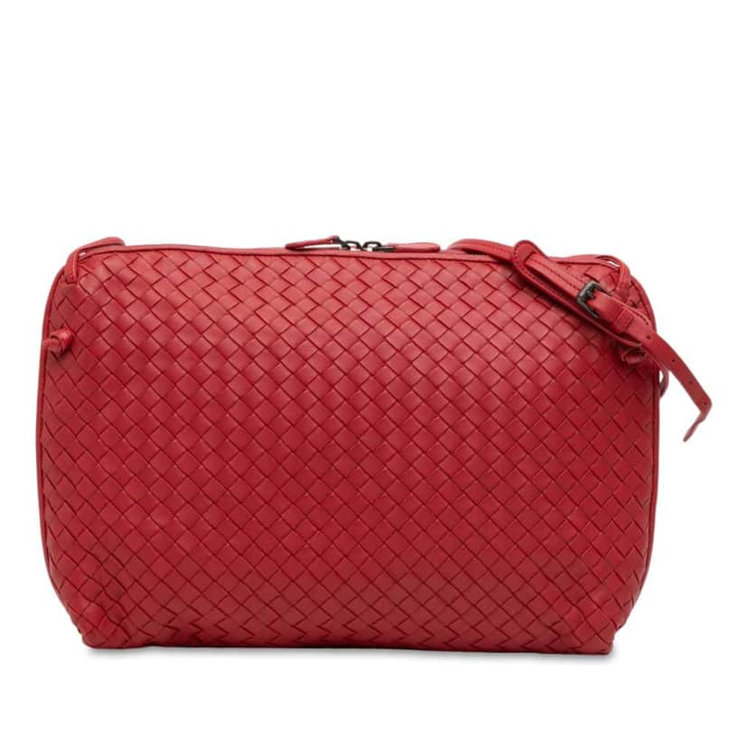 Bottega Veneta Large Nappa Intrecciato Nodini Crossbody Red Leather Good condition - Front View