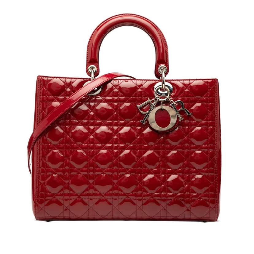 Dior Large Patent Cannage Lady Dior Red Leather Good condition - Front View