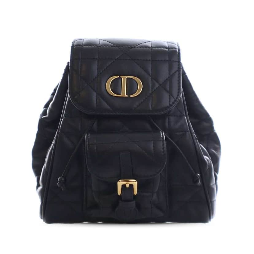 Dior Small Lambskin Macrocannage Caro Backpack Black Leather Good condition - Front View