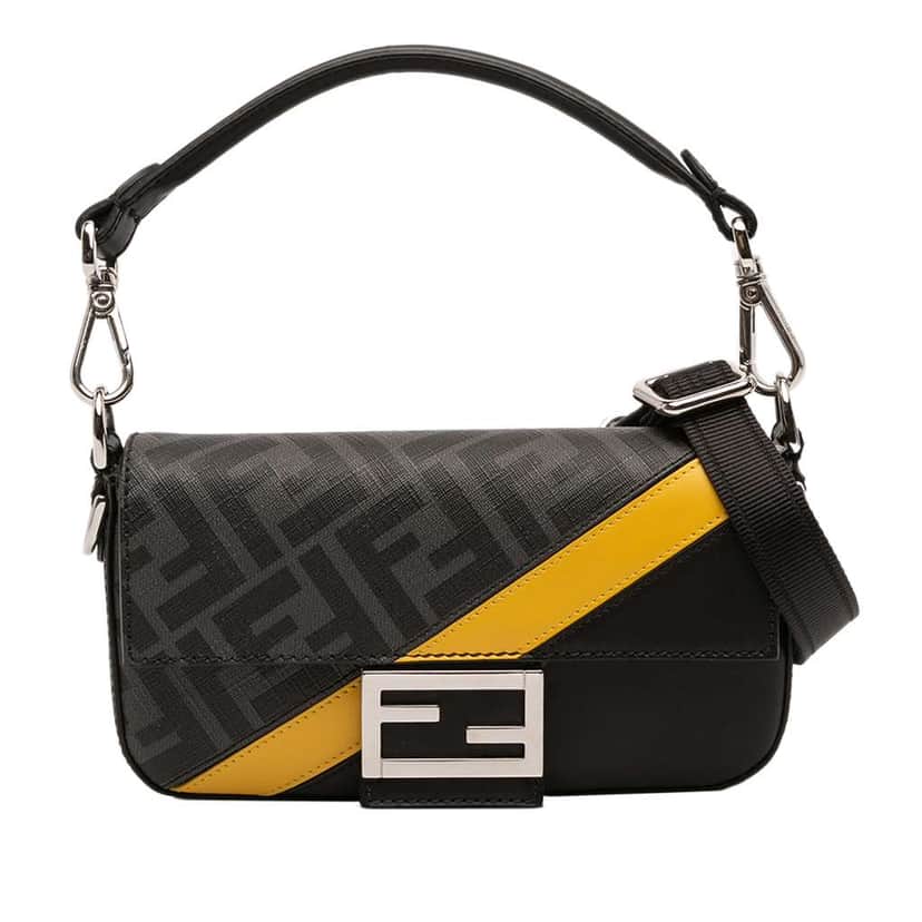 Fendi Zucca Coated Canvas FF 1974 Diagonal Convertible Baguette Satchel Black Canvas Good condition - Front View