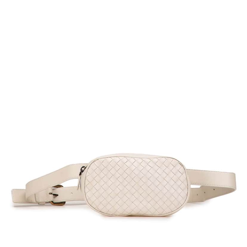 Bottega Veneta Nappa Intrecciato Belt Bag White Leather Good condition - Front View