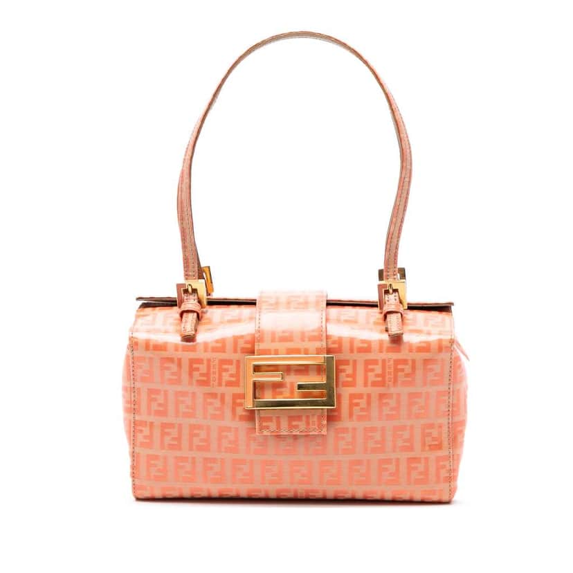 Fendi Zucchino Crystal Shoulder Bag Orange Canvas Good condition - Front View