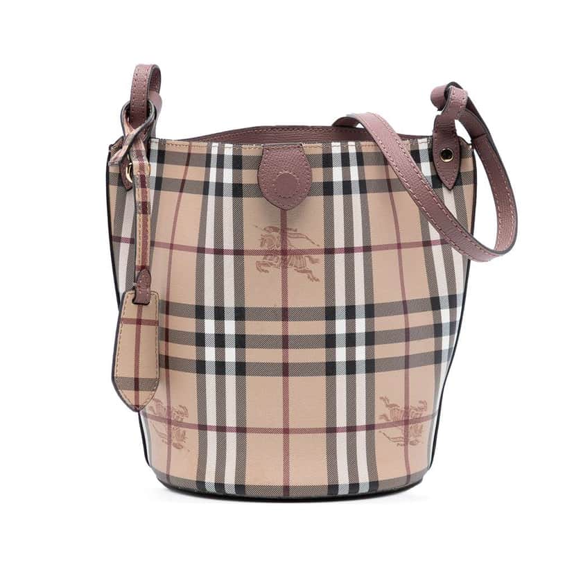 Burberry Haymarket Check Coated Canvas Bucket Bag Brown Canvas Good condition - Front View