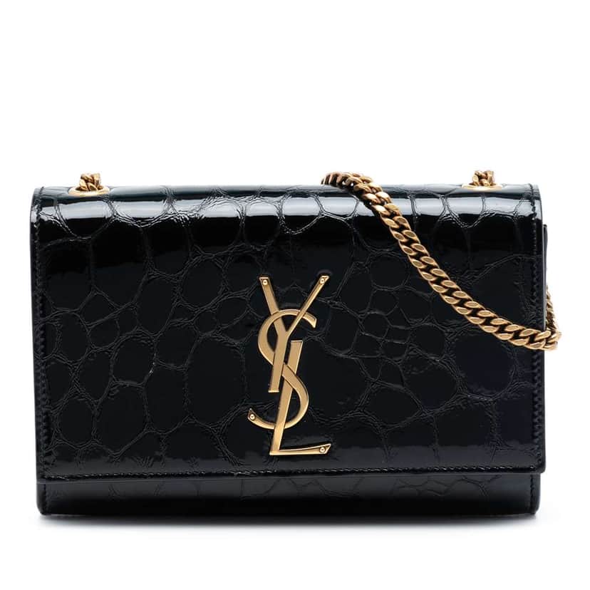 Saint Laurent Small Croc Embossed Patent Monogram Kate Crossbody Black Leather Good condition - Front View