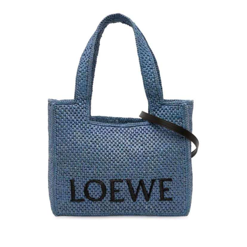 Loewe Medium Raffia Font Tote Blue Good condition - Front View
