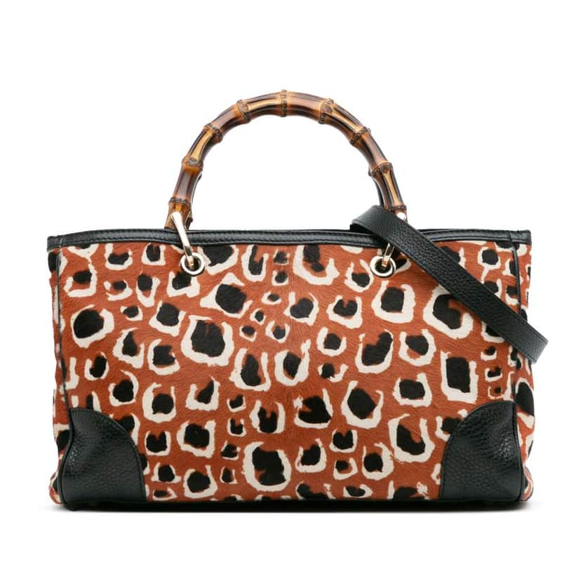 Gucci Medium Pony Hair Bamboo Shopper Satchel Orange Good condition - Front View