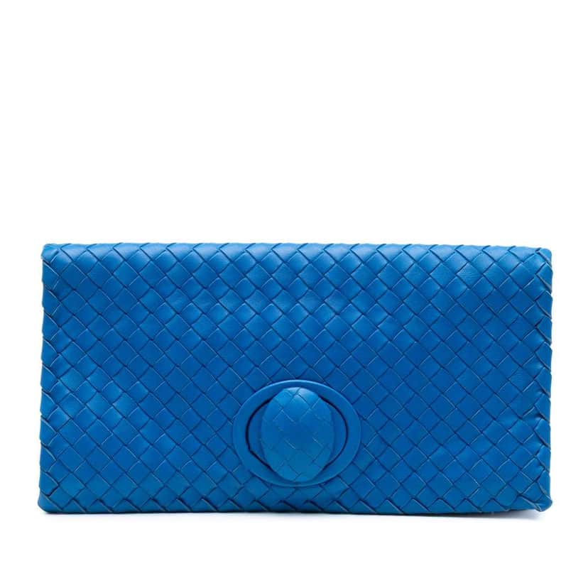 Bottega Veneta Nappa Intrecciato Turn Lock Clutch Blue Leather Good condition - Front View